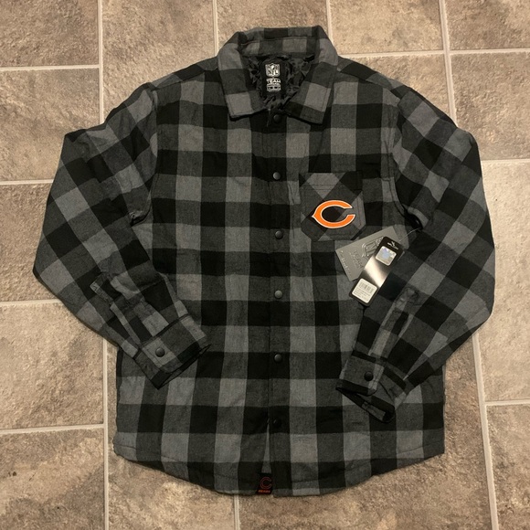 NFL Other - Chicago Bears NFL Official Team Apparel Plaid Flannel Quilted Jacket Black Gray